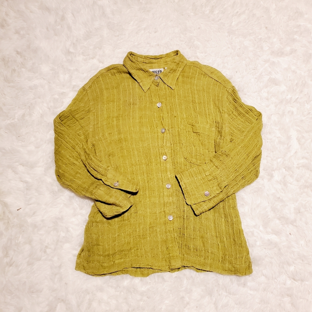 Chico's Design Green Linen Button Down